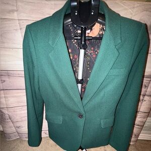 Chic “Philosophy” Petite Green Blazer | Whimsical Print Lining | Size 8P | NWOT